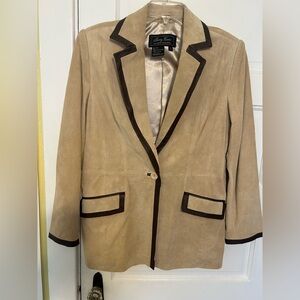 Terry Lewis Classic Luxuries Beige  Suede Leather Blazer Jacket Women Sz M VTG